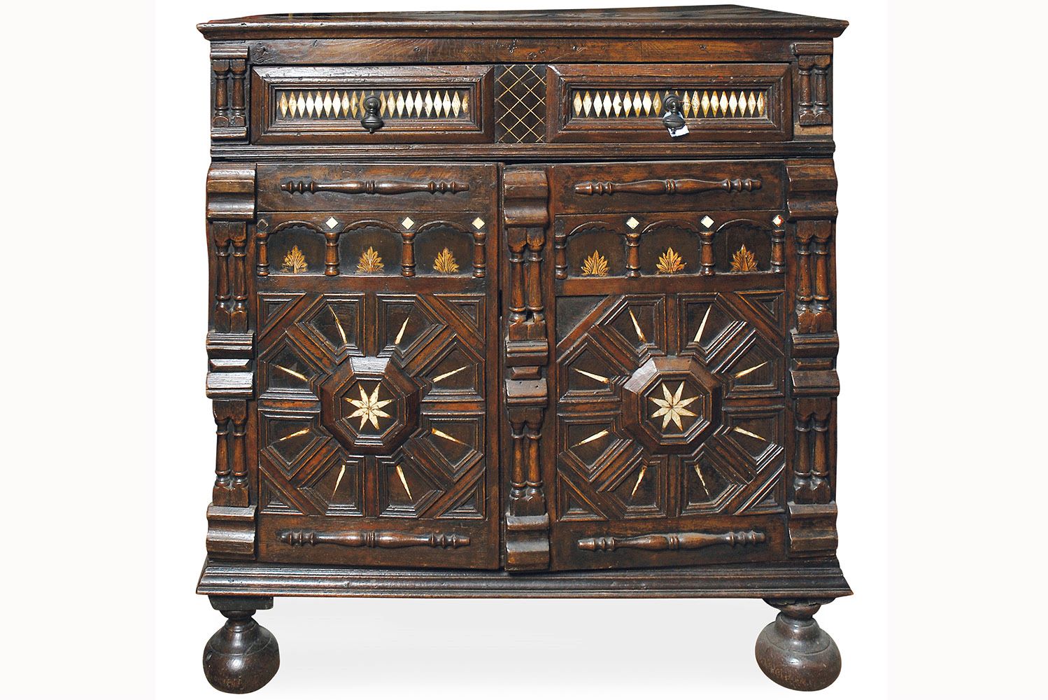 An English I Ivory Inlaid Walnut Chest of Drawers