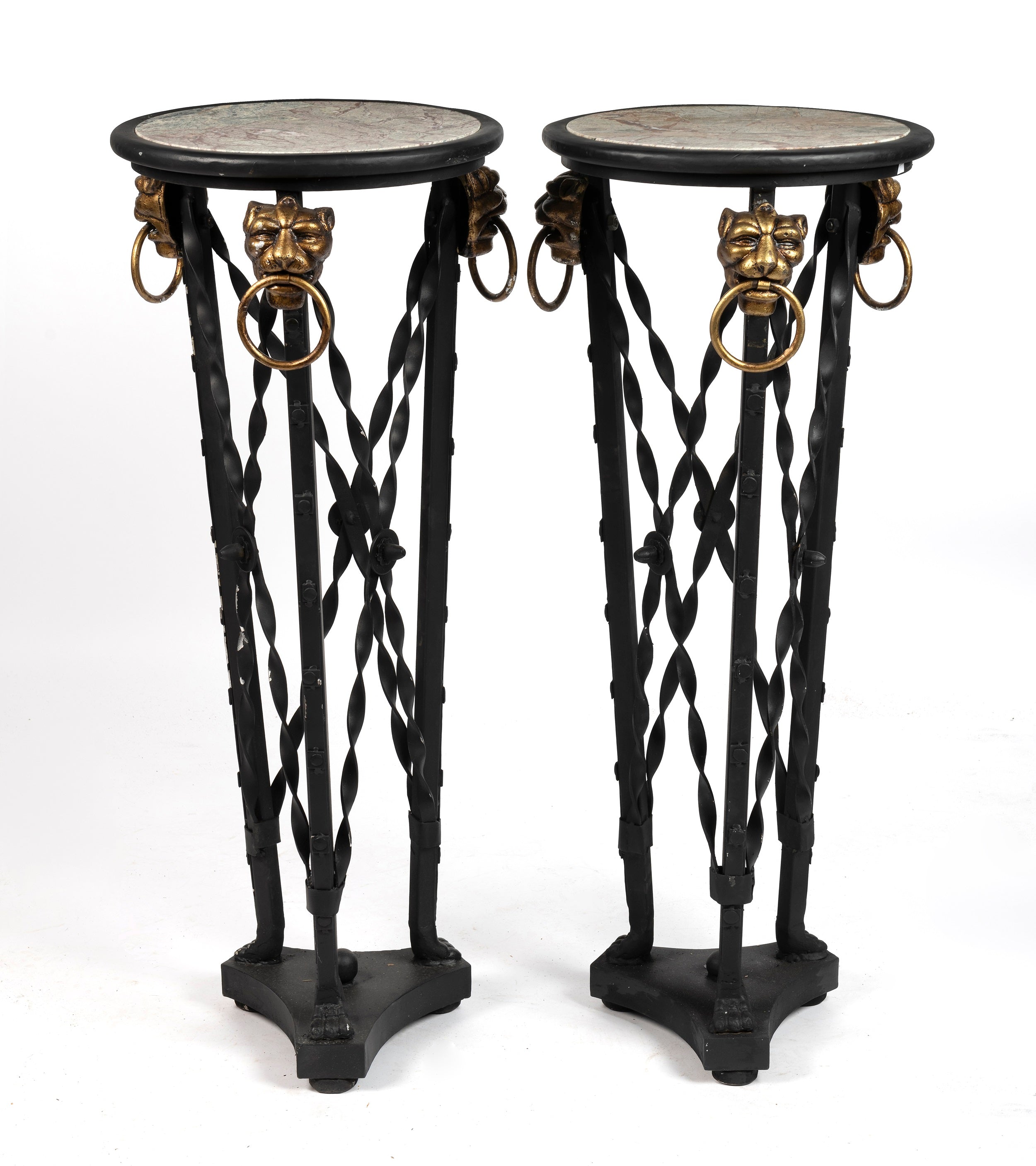 A Pair of Wrought Iron Marble Top Gueridon