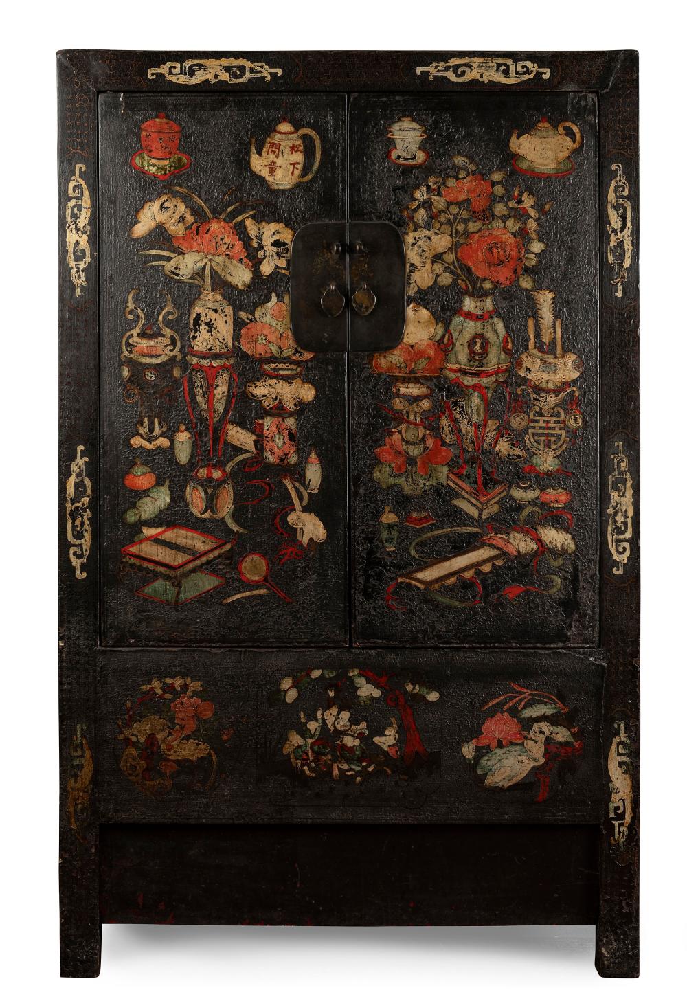 A Matched Pair of early 20th Century of Polychrome and Gesso Cabinets