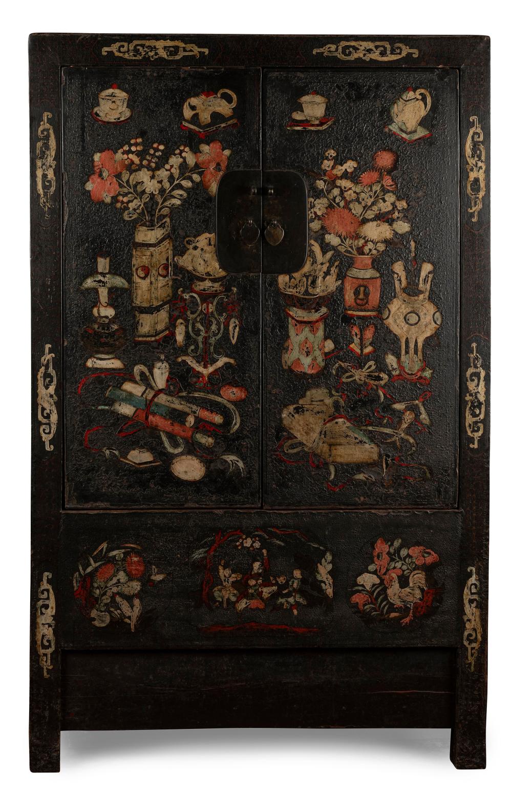 A Matched Pair of early 20th Century of Polychrome and Gesso Cabinets