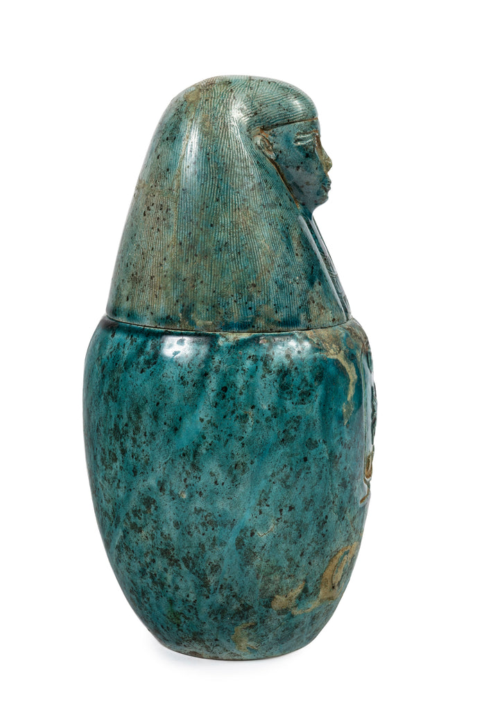 A Faience Glazed Ceramic Canopic Jar of Imsety, 19th Century (GS 353)