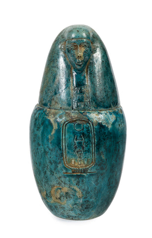 A Faience Glazed Ceramic Canopic Jar of Imsety, 19th Century (GS 353)