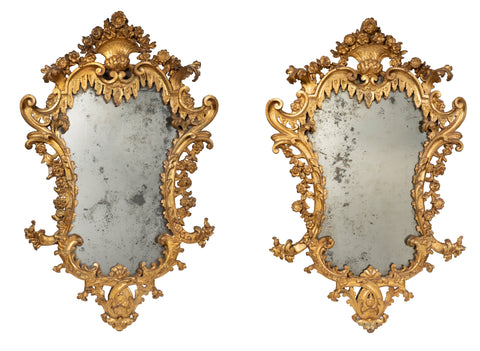 A Pair of Italian Rococo Water Gilt Mirrors, Late 18th Century.