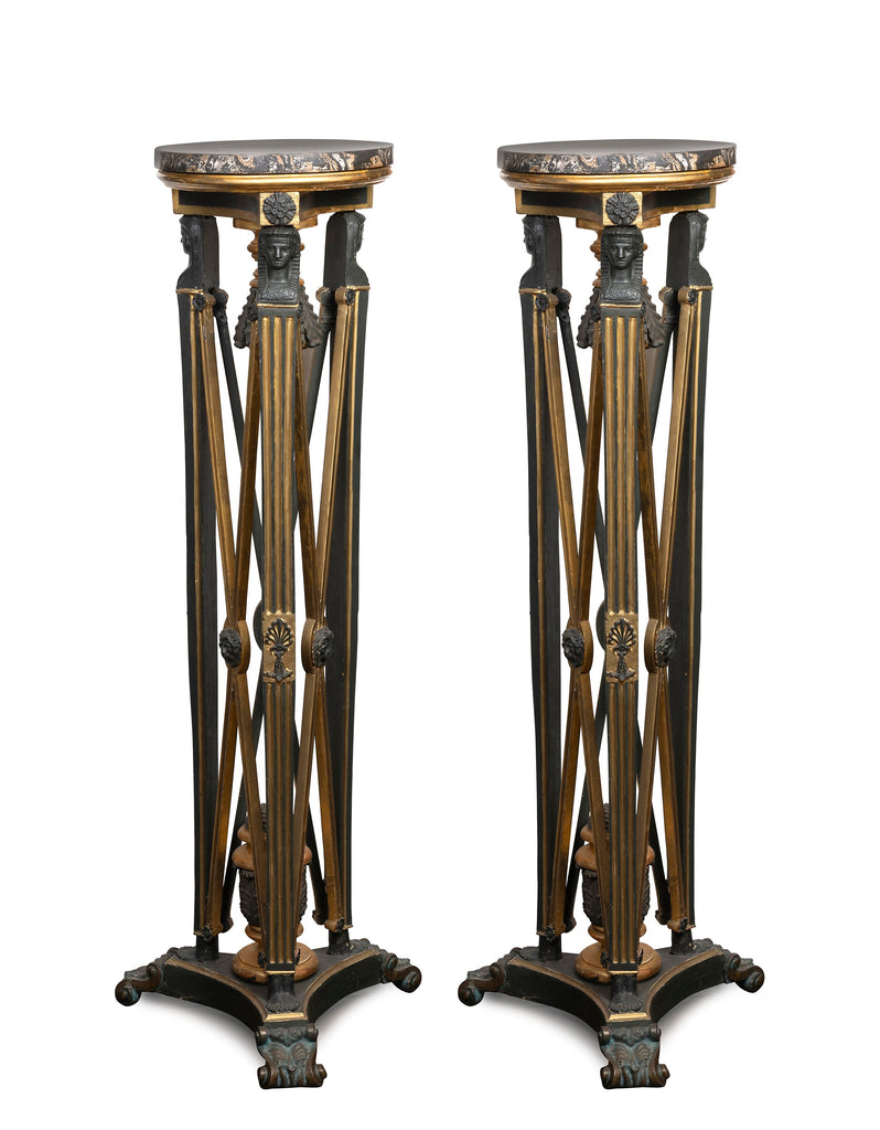 A Pair of French Empire Marble and Polychrome Gueridons