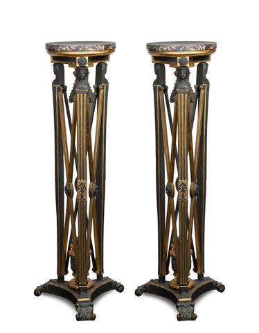 A Pair of French Empire Marble and Polychrome Gueridons