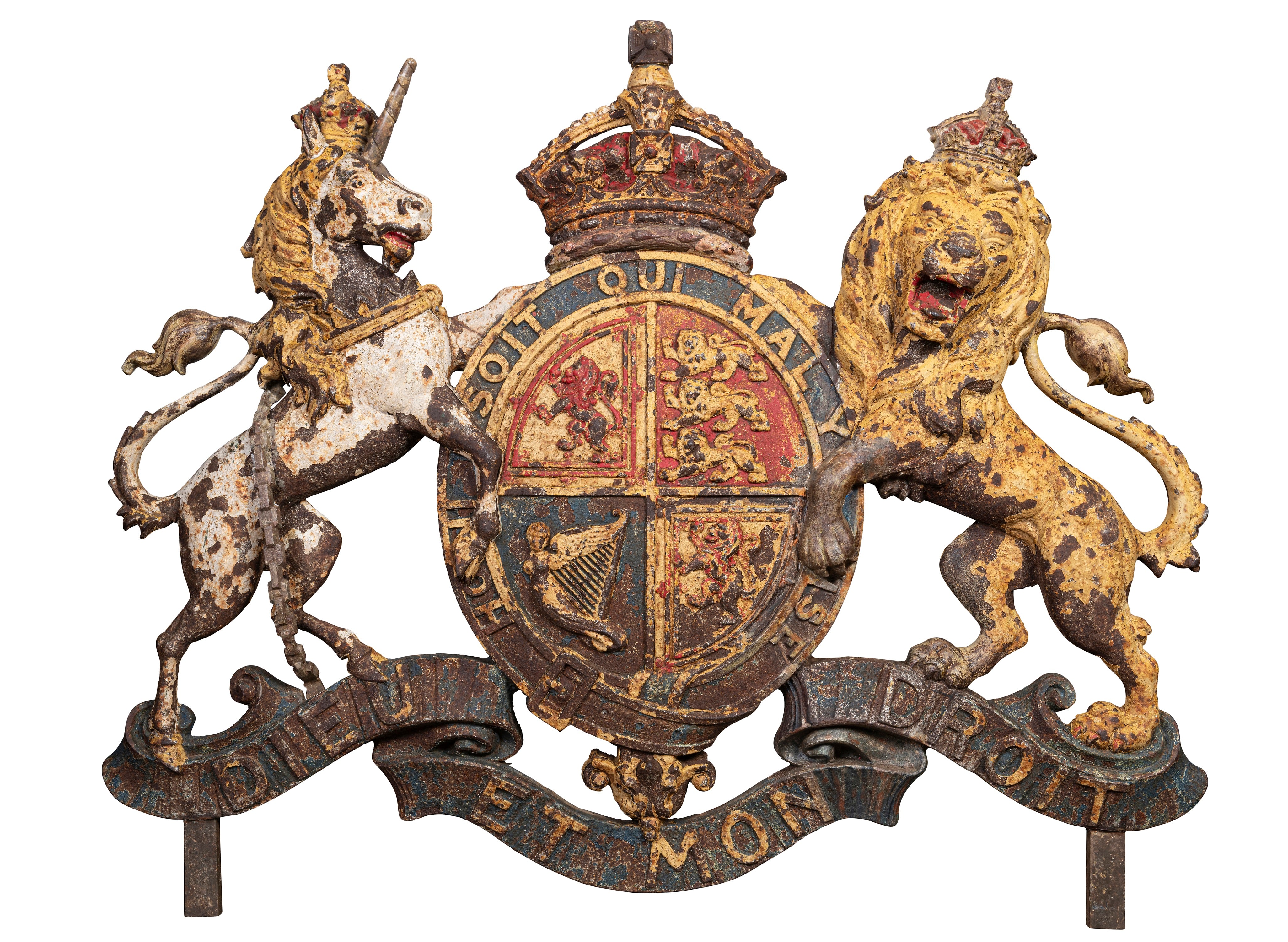 A Large Pair of Cast Iron Royal Coat of Arms, Mid 19th Century