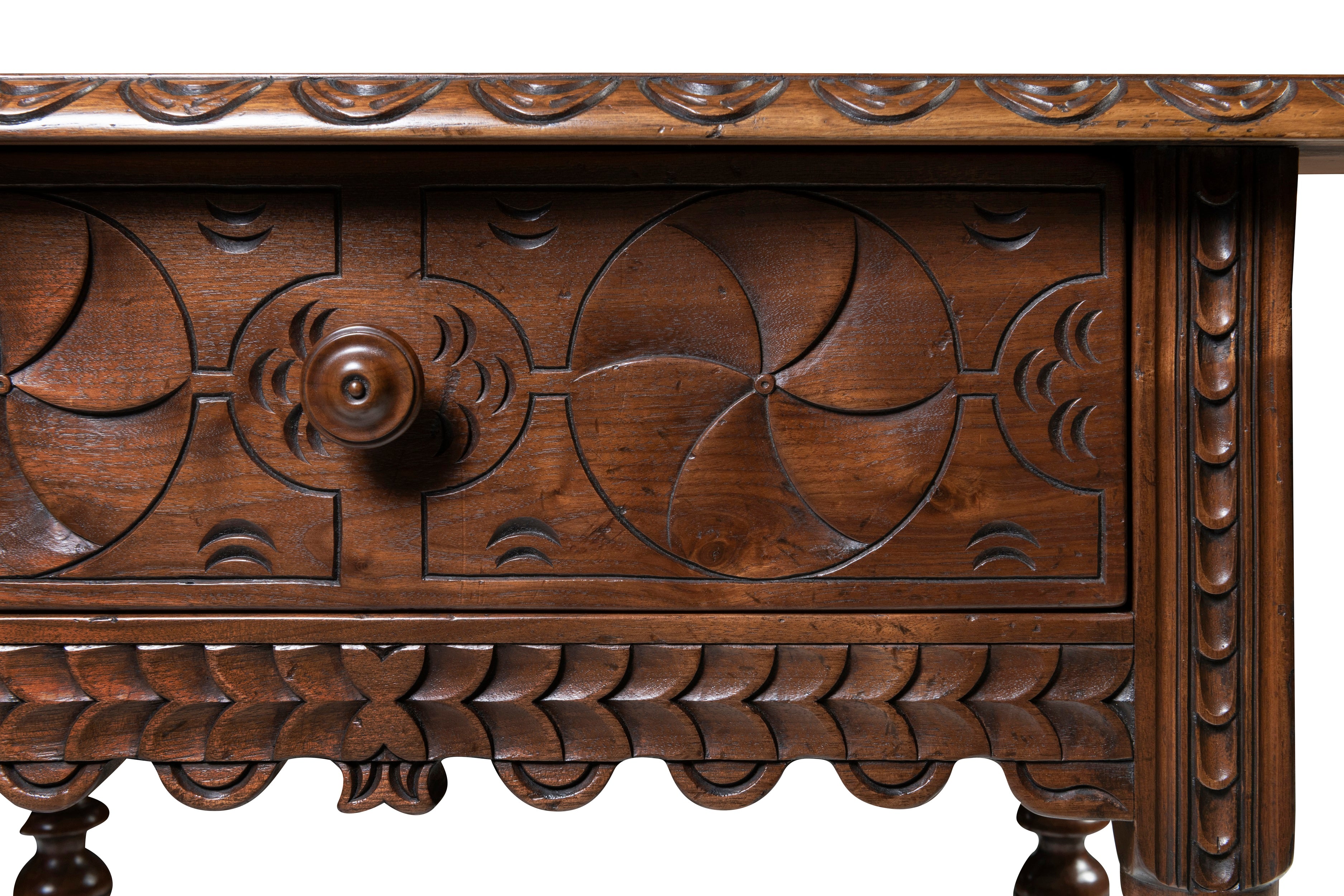 A Pair of Walnut Portuguese Style Side Tables with Single Drawer
