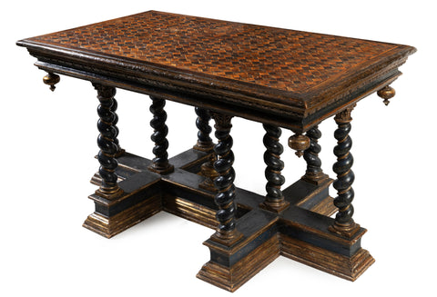 An Exceptional Florentine Parquetry Lacquer and Parcel Gilt Table
