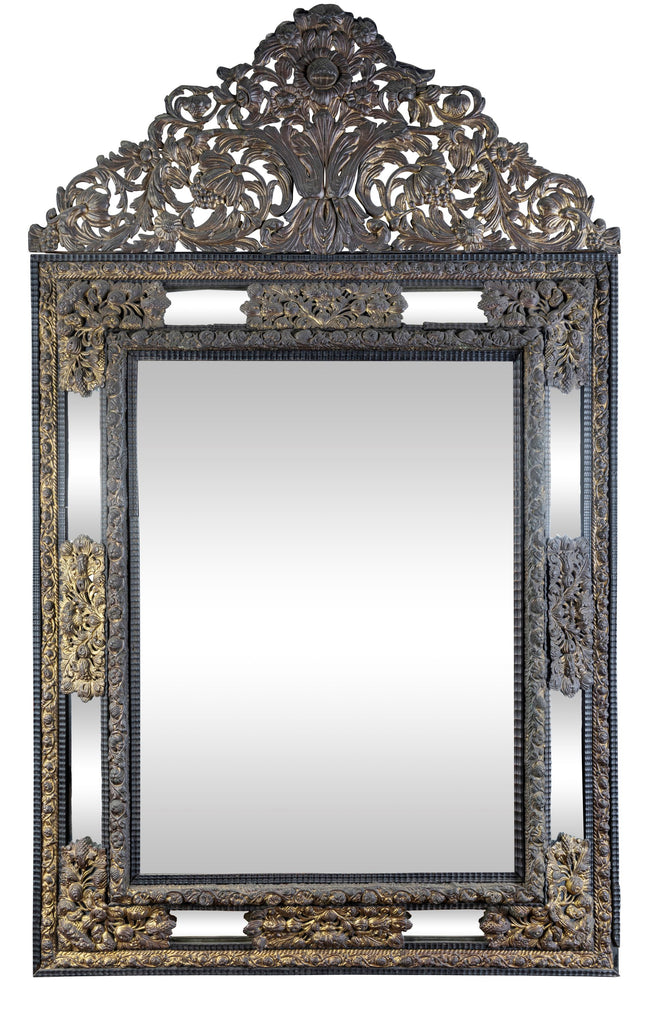 A 19th Century Flemish Embossed Brass and Ebonised Cushion Fronted Mirror (GS 387)