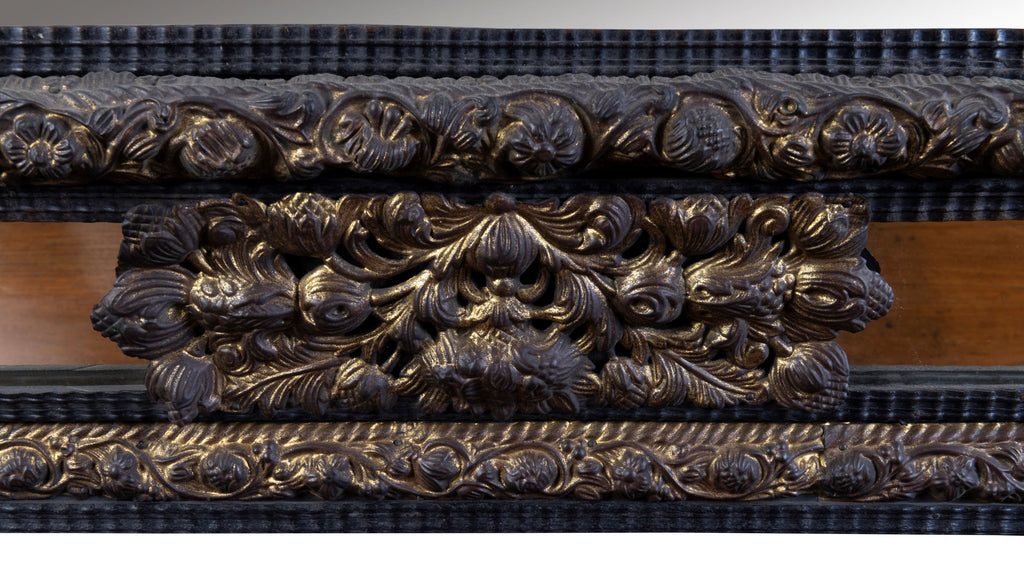 A 19th Century Flemish Embossed Brass and Ebonised Cushion Fronted Mirror (GS 387)