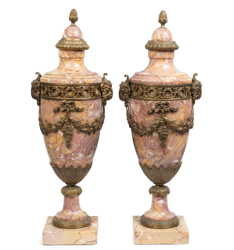 A Pair of French Ormolu Mounted Variegated Marble Cassolettes, 19th Century (GS 341)