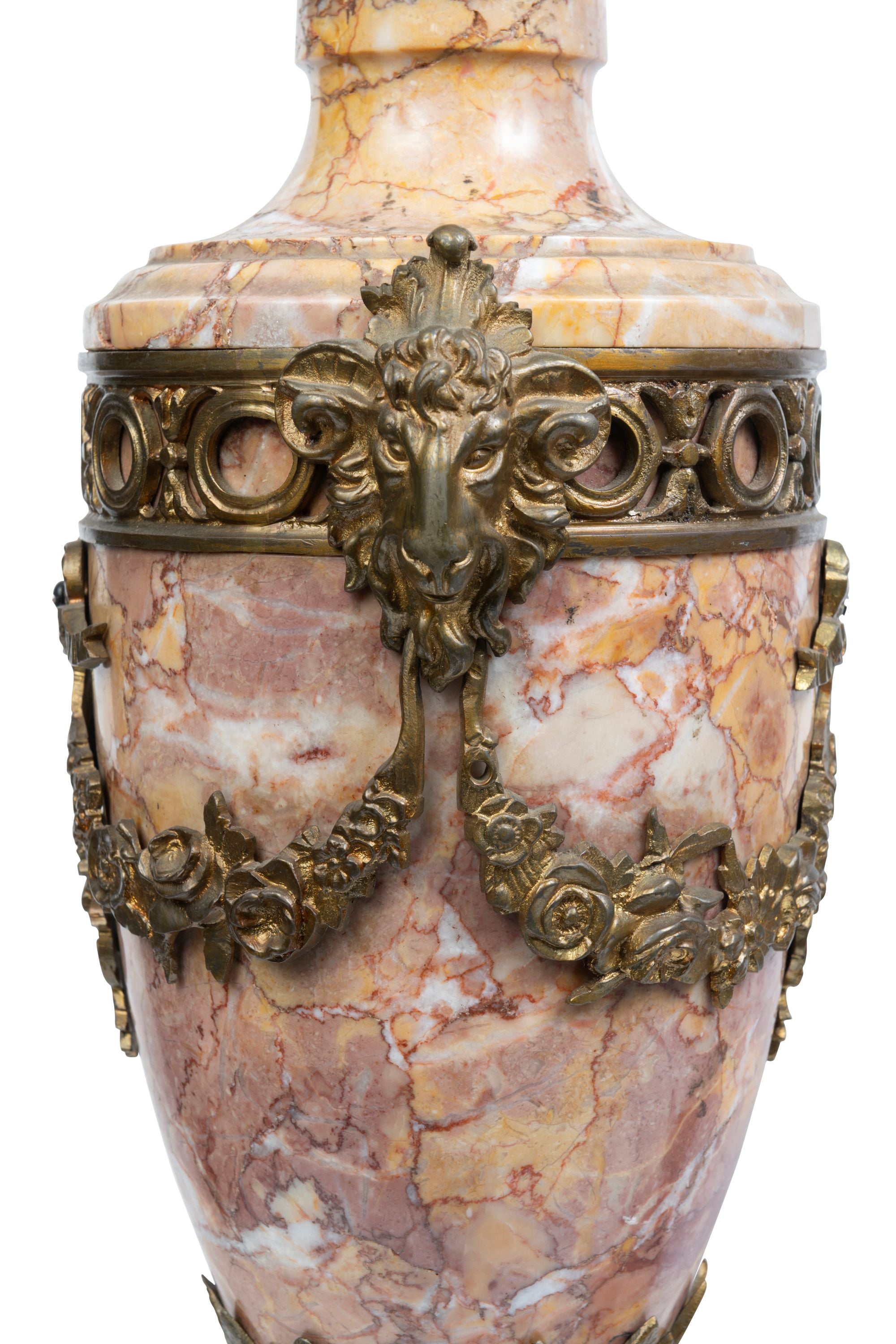 A Pair of French Ormolu Mounted Variegated Marble Cassolettes, 19th Century (GS 341)