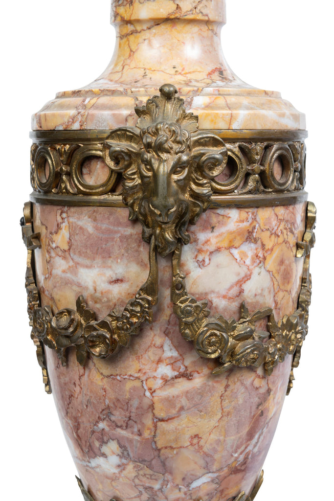 A Pair of French Ormolu Mounted Variegated Marble Cassolettes, 19th Century (GS 341)
