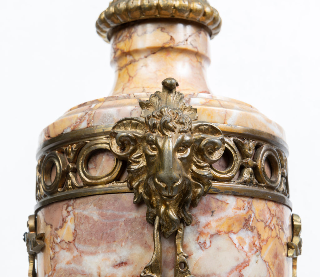A Pair of French Ormolu Mounted Variegated Marble Cassolettes, 19th Century (GS 341)