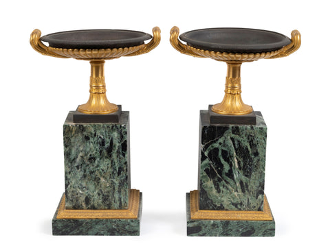 A Pair of French Empire Bronze, Ormolu, and Verde Marble Tazze,  First Quarter of the 19th Century (GS. 279)