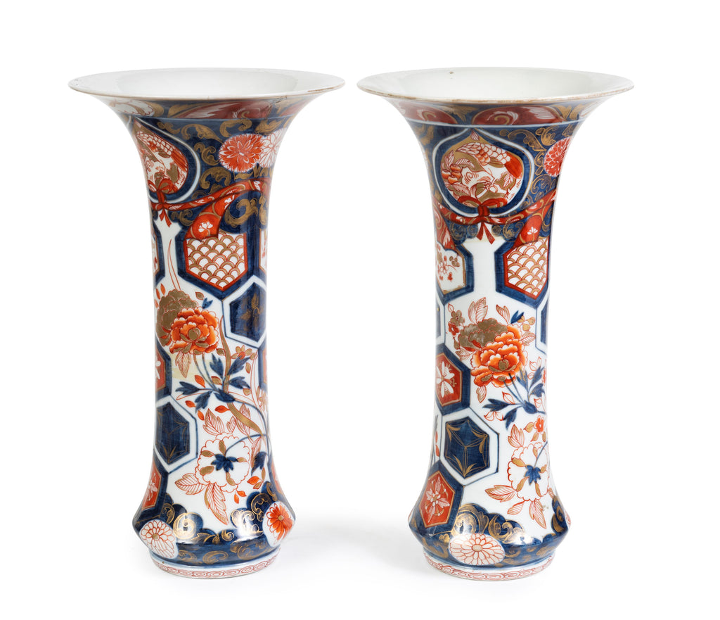 A Pair of Edo Period Japanese Imari Cornet Shaped Vases, 19th
