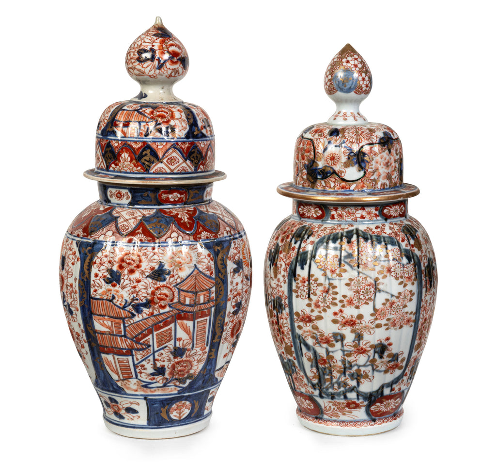 A Pair of Japanese Lidded Imari Vases, 19th Century (GS 329)