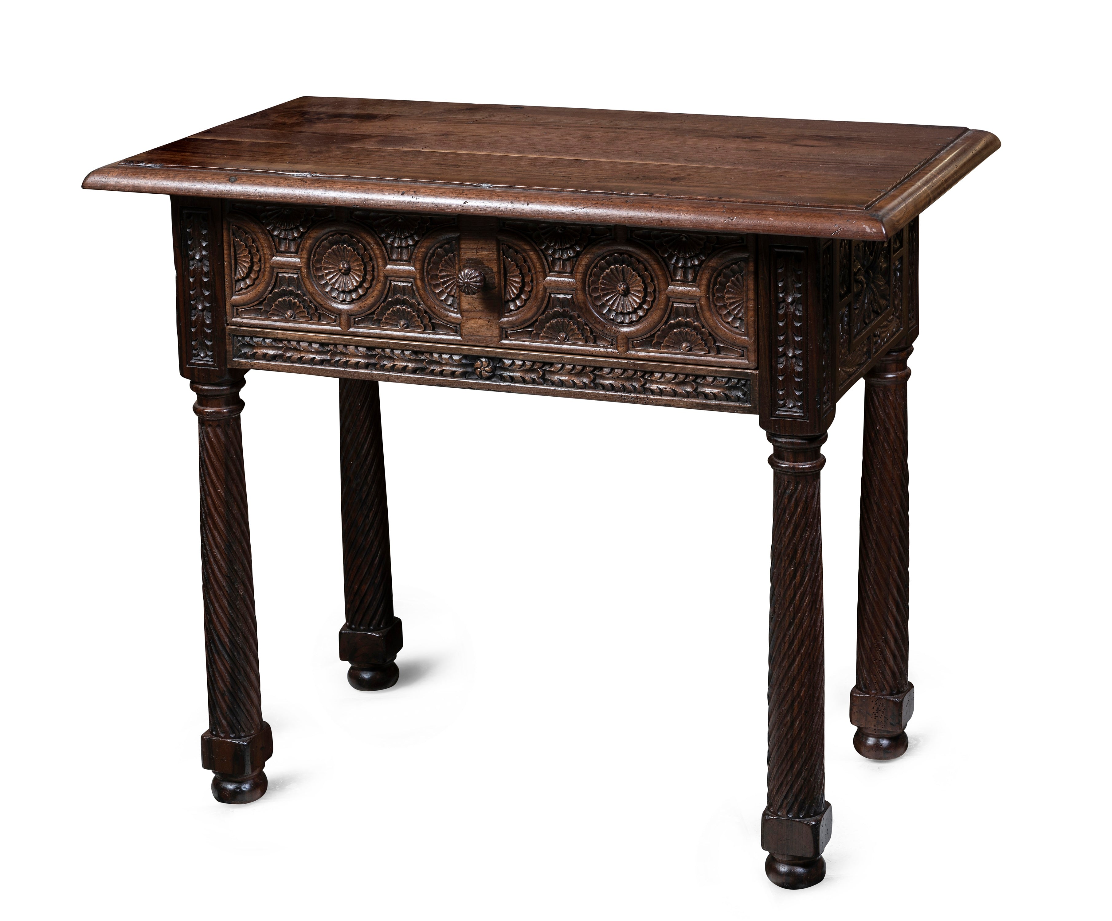 A Finely Carved Walnut Portuguese Style Side Table