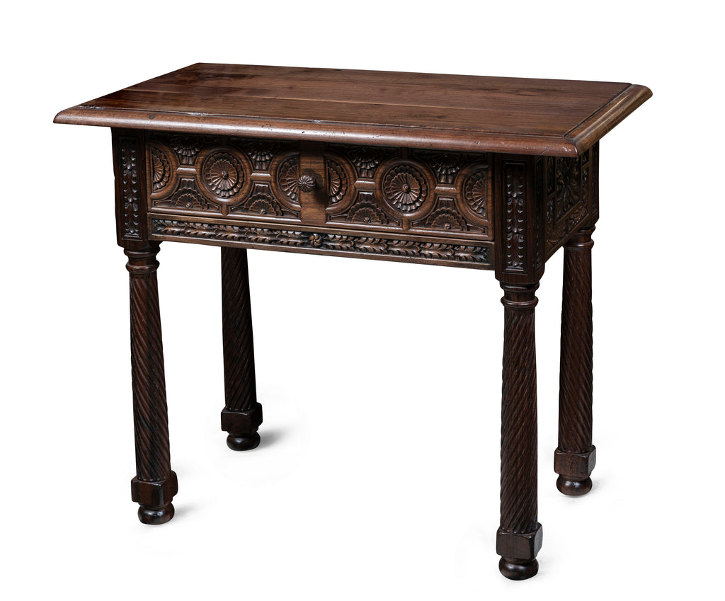 A Finely Carved Walnut Portuguese Style Side Table