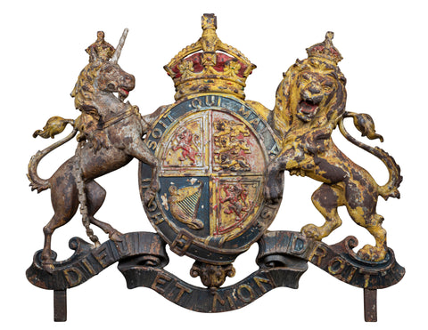 A Large Pair of Cast Iron Royal Coat of Arms, Mid 19th Century