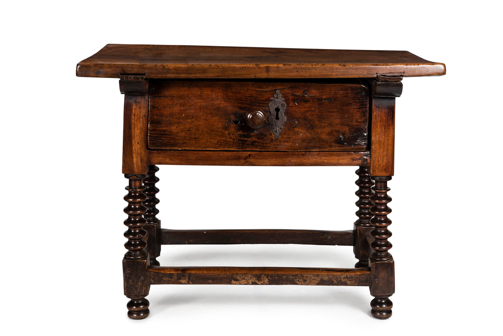 An Antique Spanish Walnut Side Table with Escutcheon
