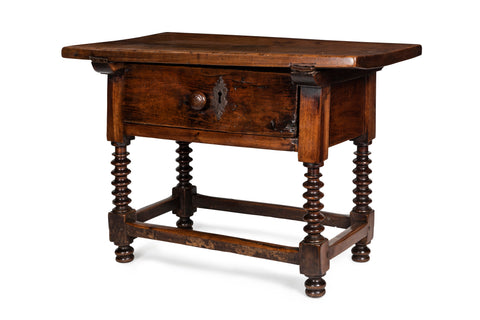 An Antique Spanish Walnut Side Table with Escutcheon