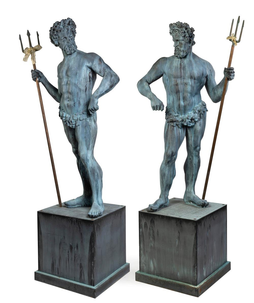 An Opposing Pair of Stone Composite Figure Depicting Neptune