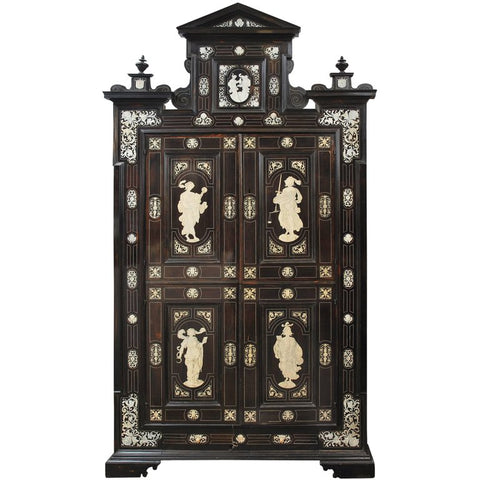 Important Italian Painted, Ivory Inlaid Ebony and Ebonized Cabinet, circa 1860