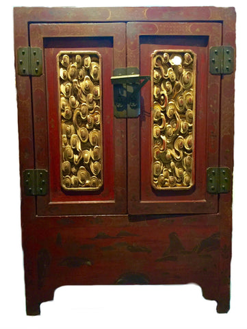 A Pair of Antique Chinese Red Lacquered Cabinets