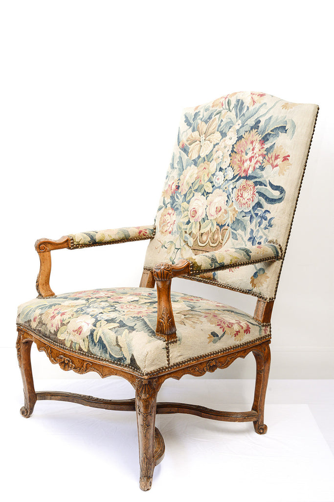 A Pair of Louis XV Walnut Framed Armchairs