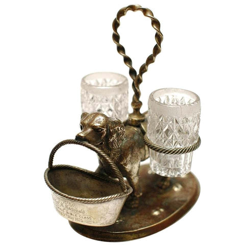 A Late 19th Century Scottish Victorian Silver Plate Retriever Double Cruet Set