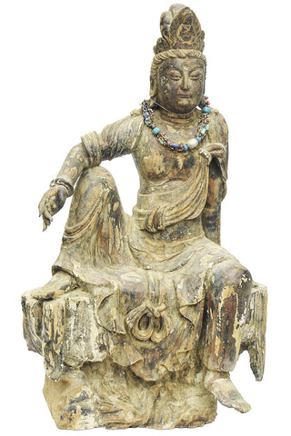 A Chinese Carved Wood Figure of Bodhisattva, Ming Dynasty (1368-1644)