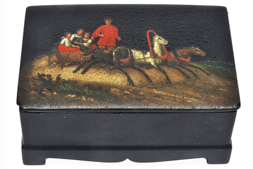 A Russian Papier Mache Troika Box, 19th Century