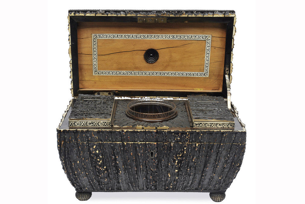 An Anglo Indian Antler Veneered Tea Caddy, 19th Century