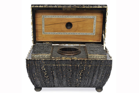An Anglo Indian Antler Veneered Tea Caddy, 19th Century