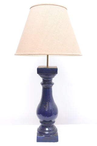 A Pair of Chinese Glazed Cobalt Blue Baluster Vase Lamps