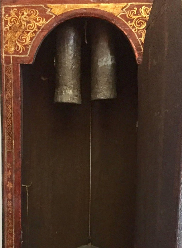 A Late 19th Century English Red Lacquered and Brass Chinoiserie Long Case Clock