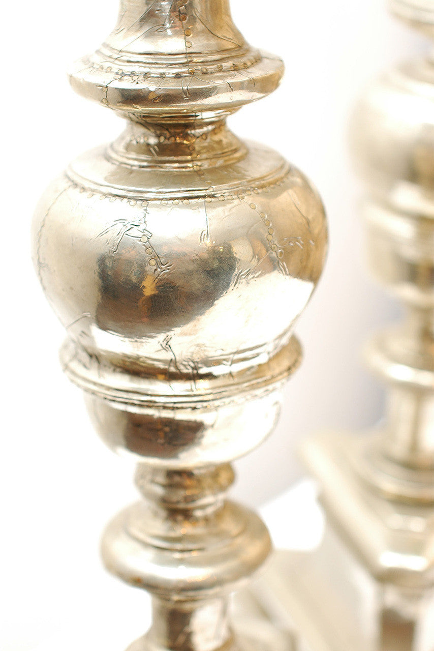 A Pair of Silver Foil Overlaid Torcheres