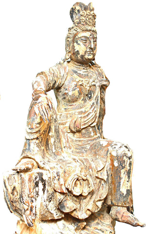 A Chinese Carved Wood Figure of Guanyin, Late Ming Dynasty