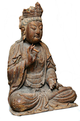 A Chinese Carved Wood Figure of Guanyin, Ming Dynasty (1368-1644)