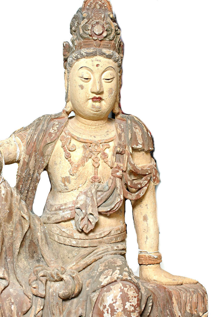 A Chinese Carved Wood Figure of Guanyin  Shanxi Province, early 14th century, probably Yuan to Ming dynasty