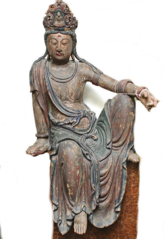 A Chinese Carved Wood Figure of Guanyin, Ming Dynasty (1368-1644)