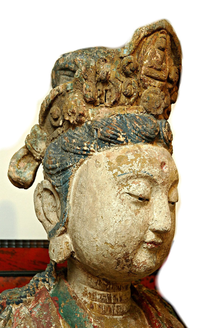 A Chinese Carved Wood Figure of Guanyin Riding an Elephant, Late Ming/Early Qing Dynasty