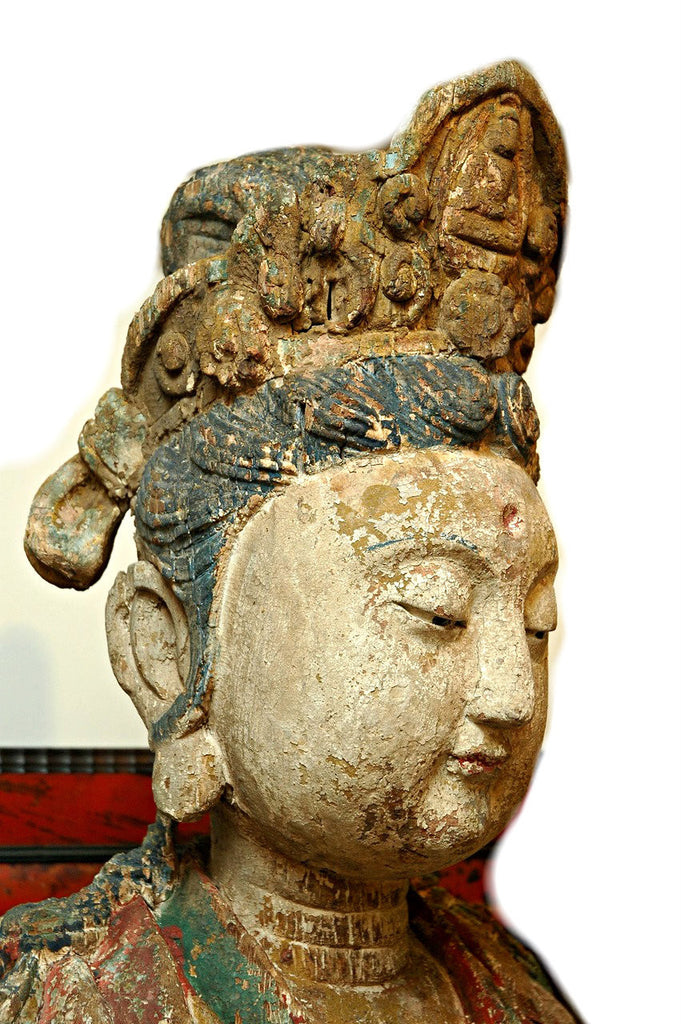 A Chinese Carved Wood Figure of Guanyin Riding an Elephant, Late Ming/Early Qing Dynasty