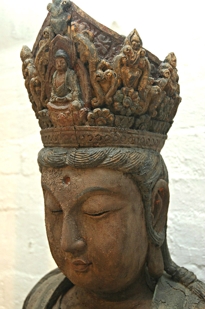 A Chinese Carved Wood Figure of Guanyin, Ming Dynasty (1368 - 1644)