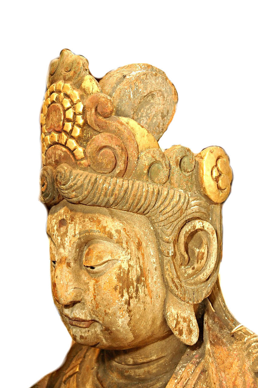 A Chinese Carved Wood Figure of Guanyin, Ming Dynasty (1368 - 1644)