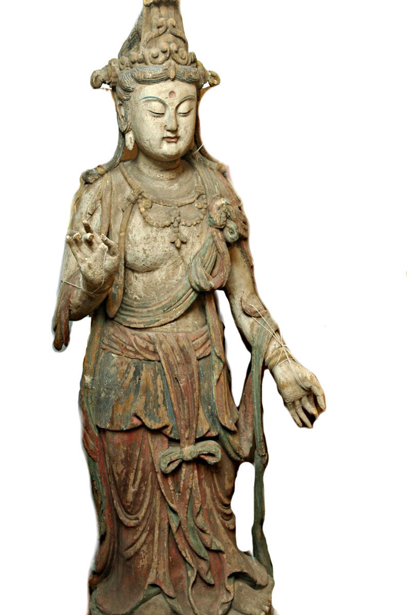 A Chinese Carved Wood Standing Figure of Guanyin,  Ming Dynasty (1368-1644)