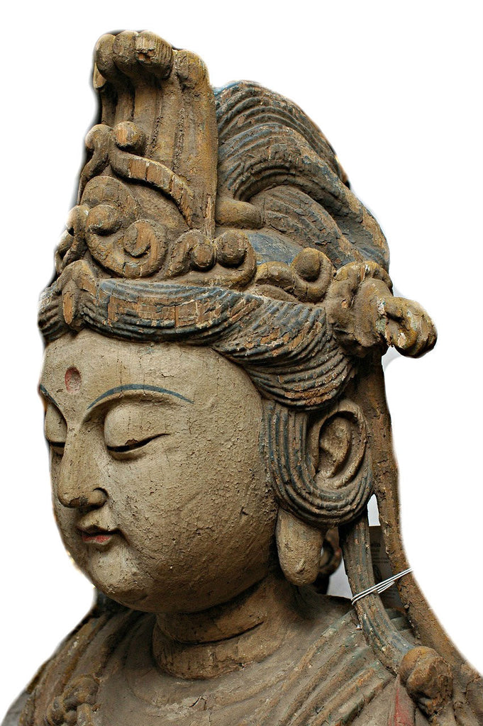 A Chinese Carved Wood Standing Figure of Guanyin,  Ming Dynasty (1368-1644)