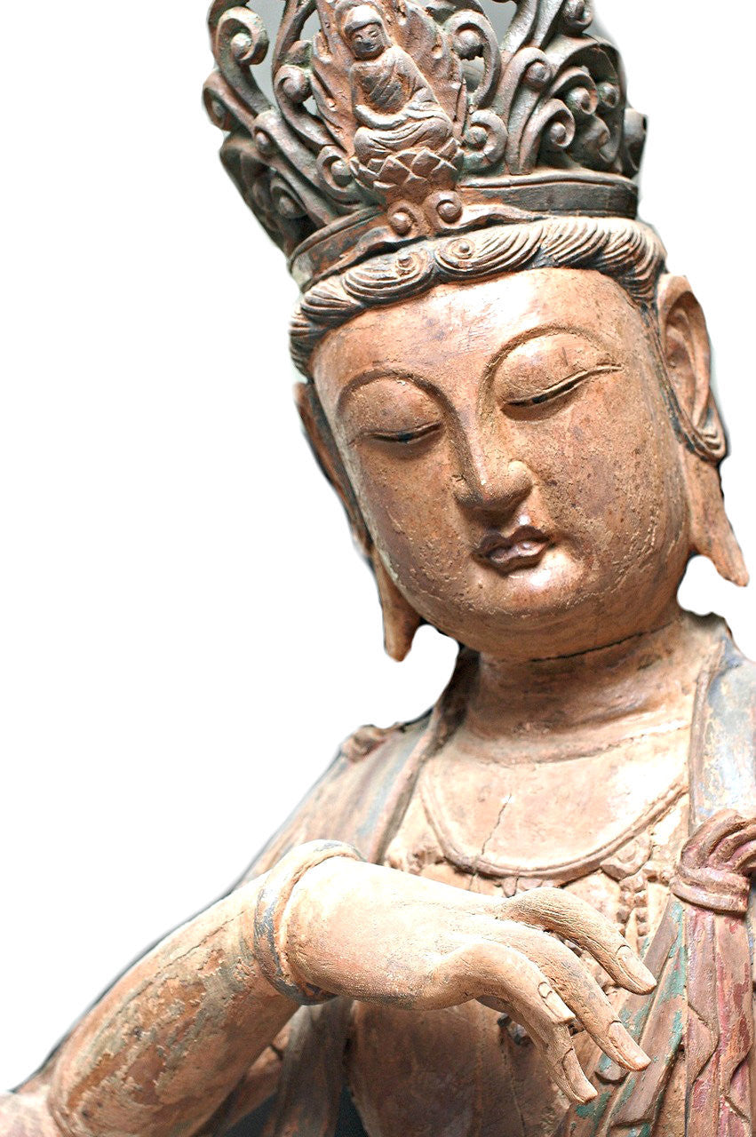 A Chinese Carved Wood Figure of Guanyin, Ming Dynasty (1368-1644)