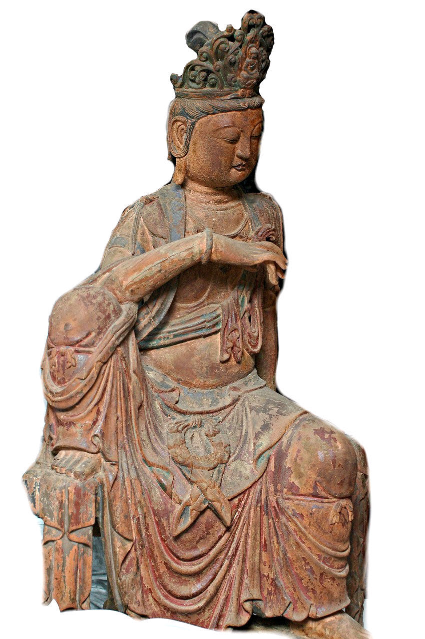 A Chinese Carved Wood Figure of Guanyin, Ming Dynasty (1368-1644)